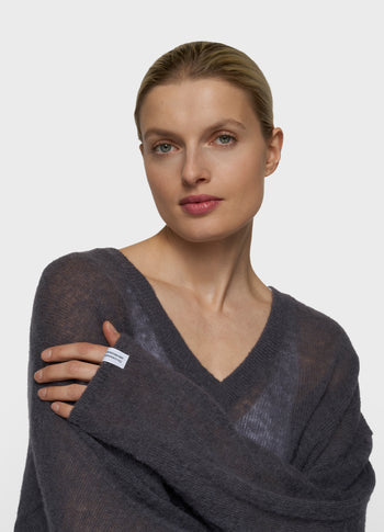 thin v-neck knit sweater | steel blue