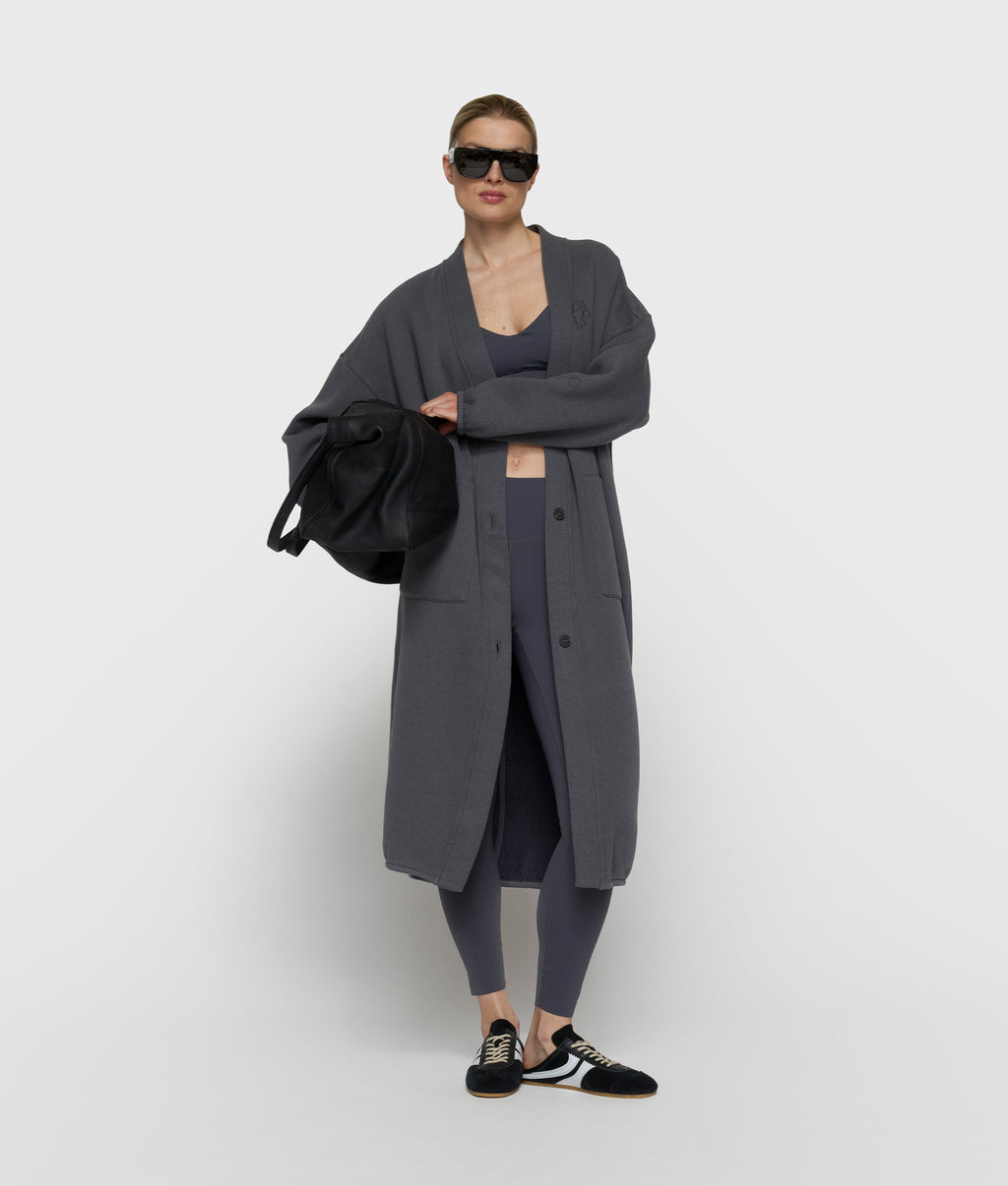 long baseball cardigan | steel blue