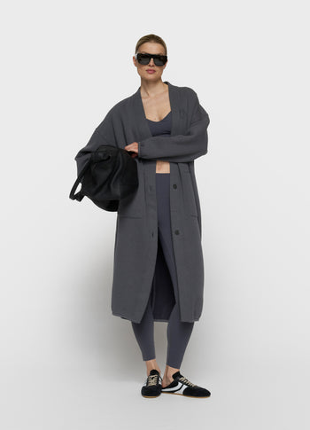 long baseball cardigan | steel blue
