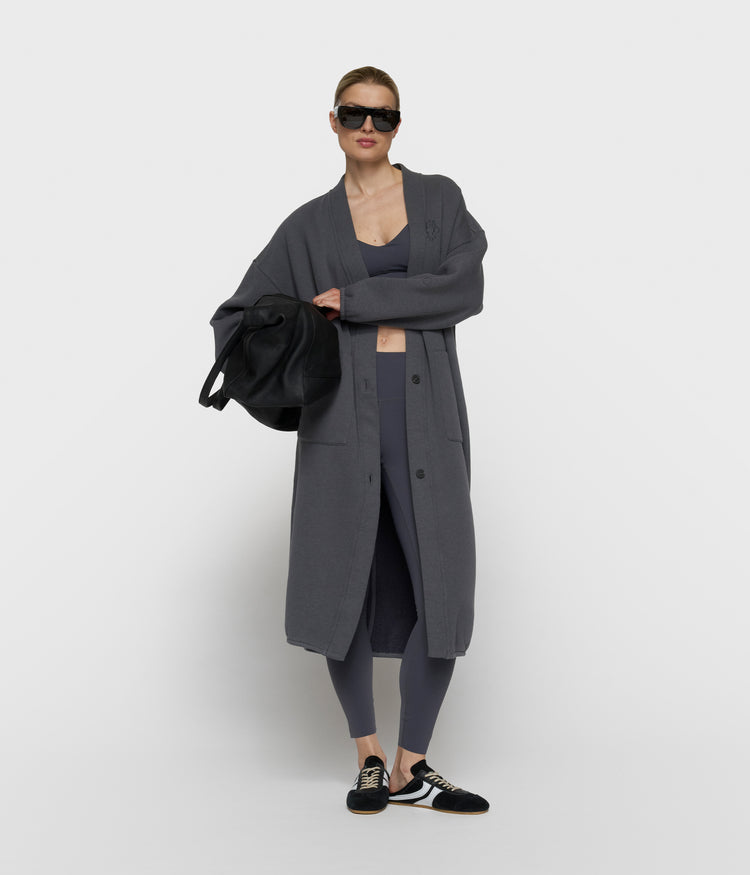 long baseball cardigan | steel blue