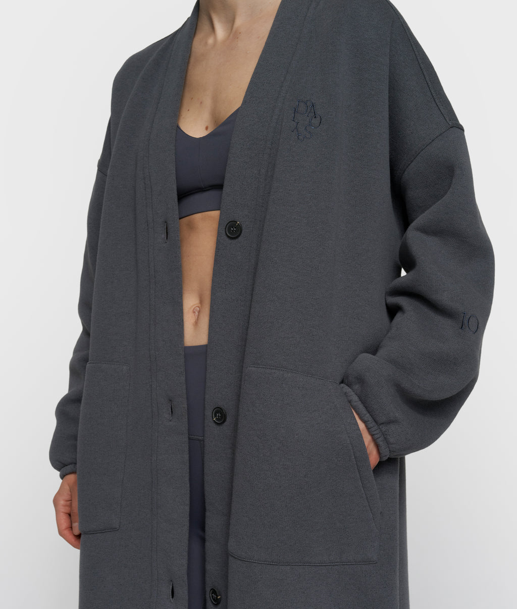 long baseball cardigan | steel blue