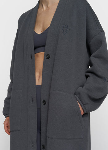long baseball cardigan | steel blue