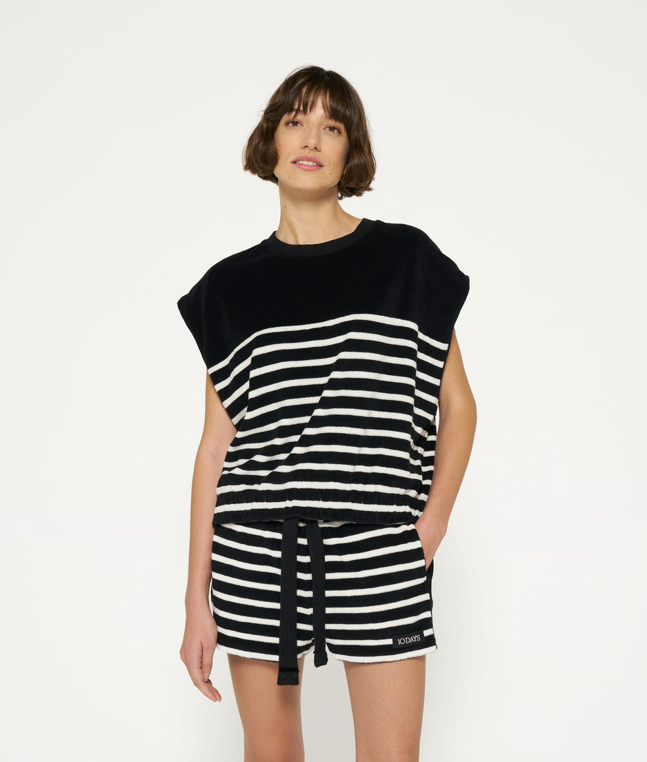 terry sleeveless sweater stripes | black/ecru
