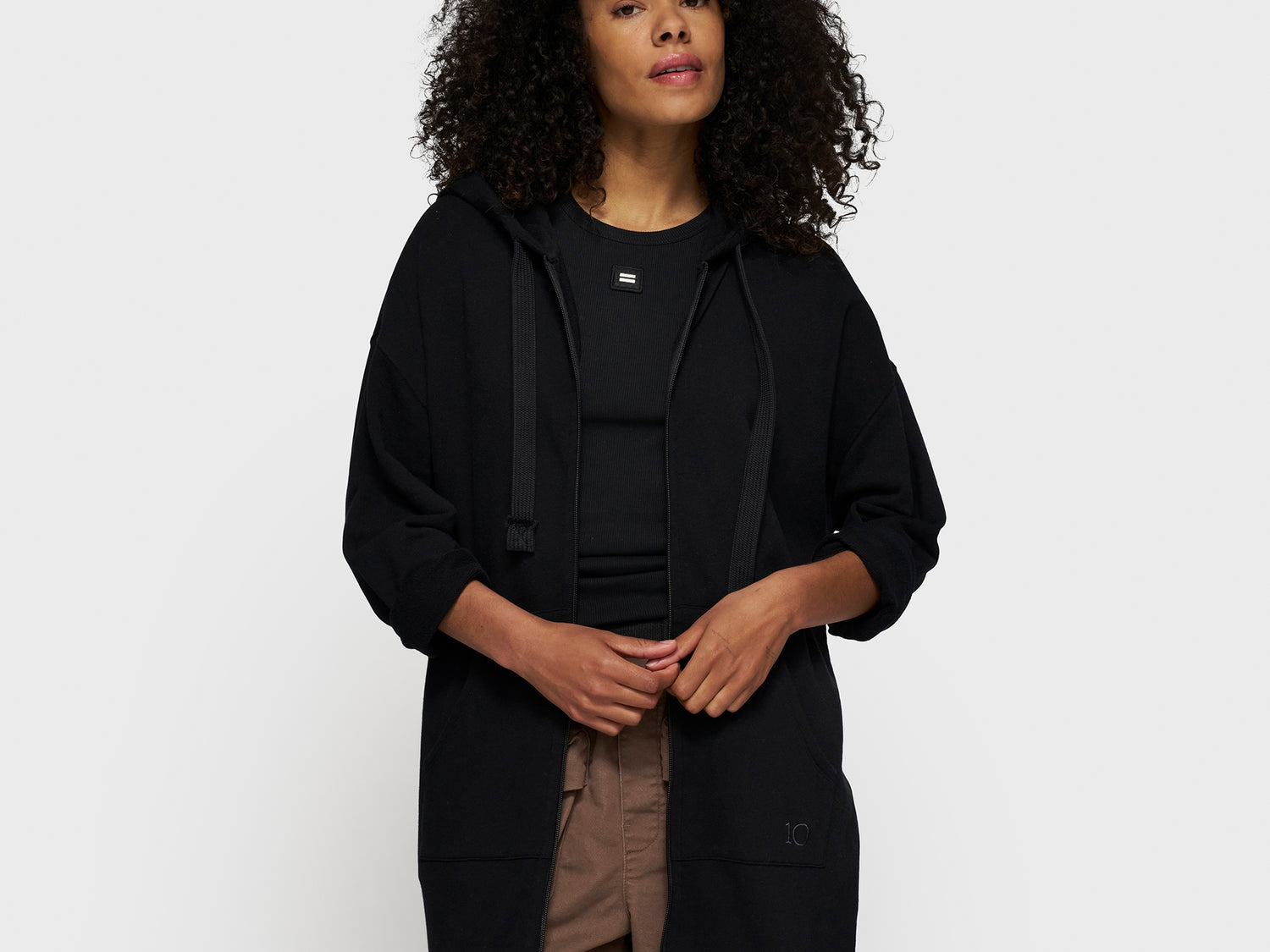 long zip hoodie fleece | black