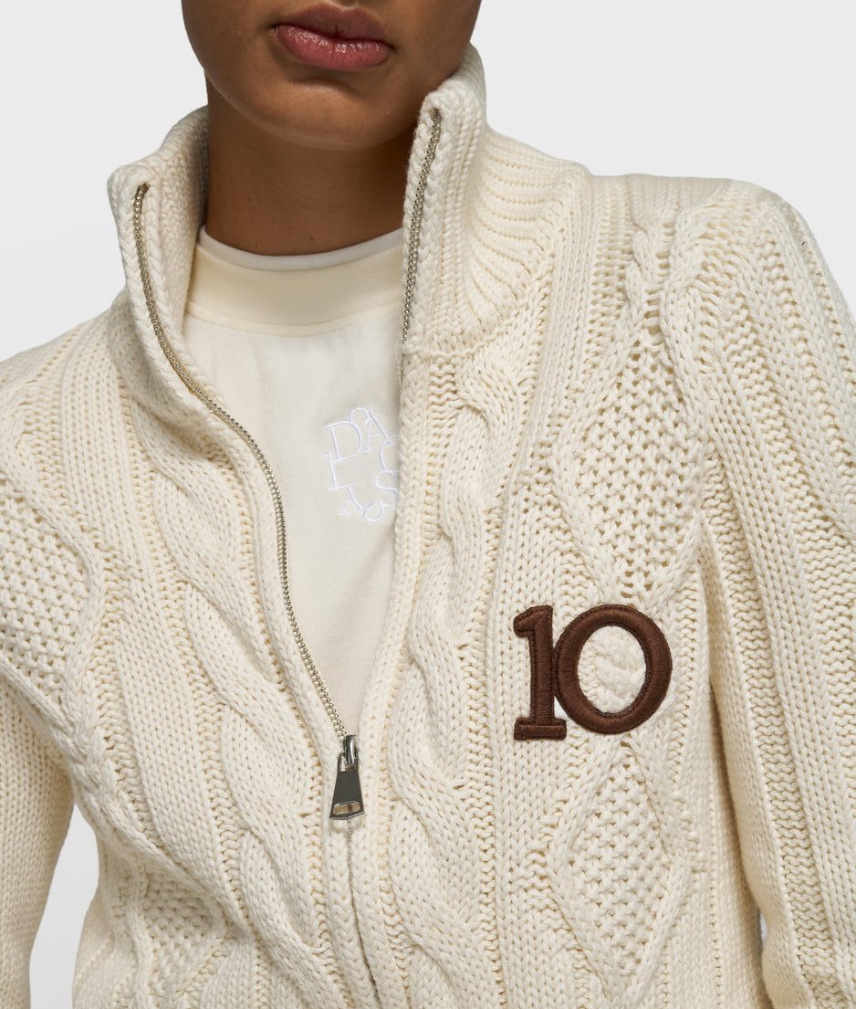 cable knit zip | pearl