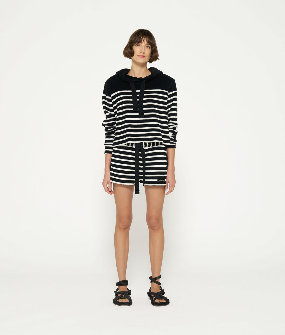 terry hoodie stripes | black/ecru