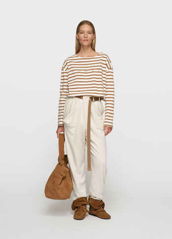 boat neck top stripes | ecru/suede