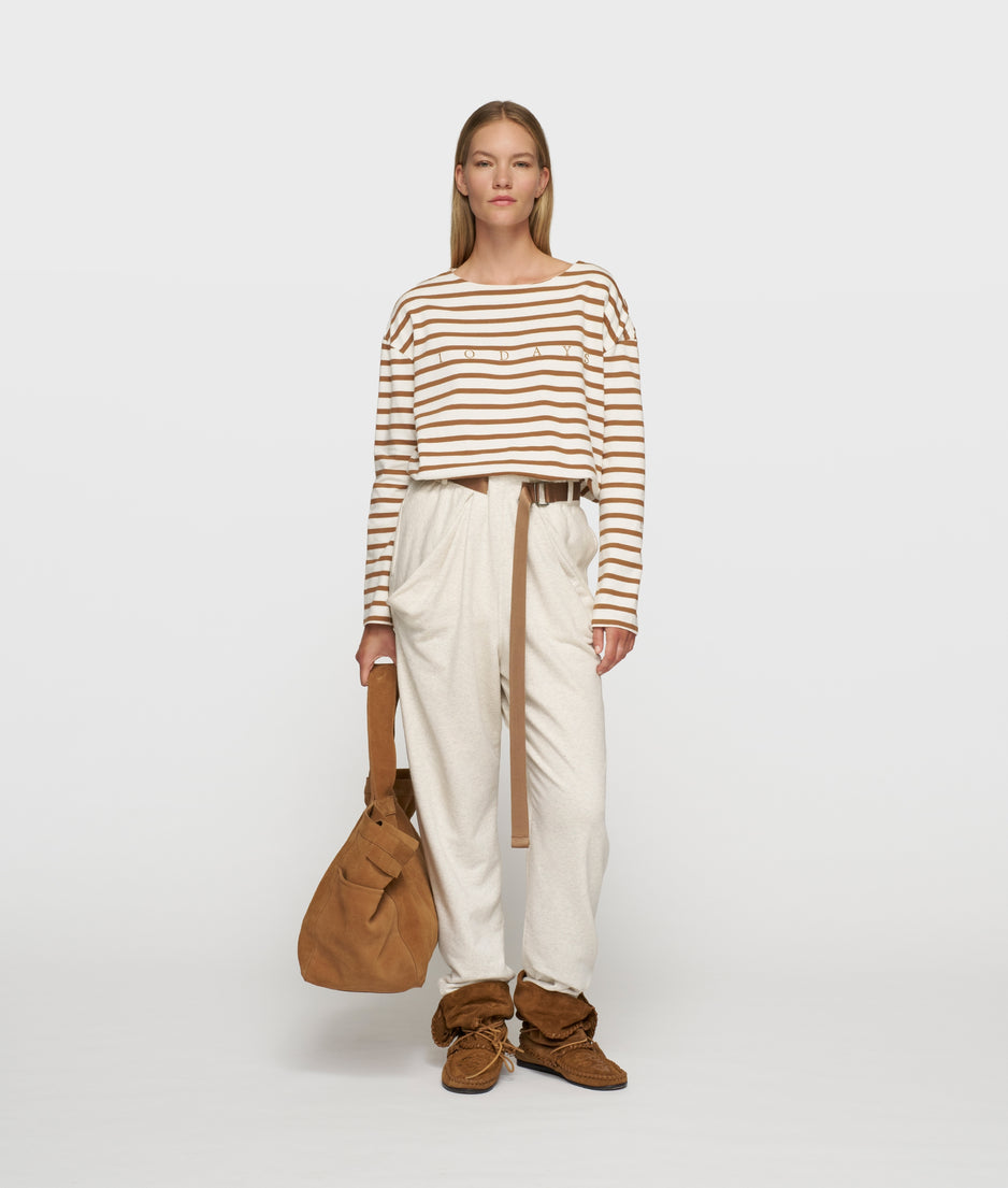 boat neck top stripes | ecru/suede