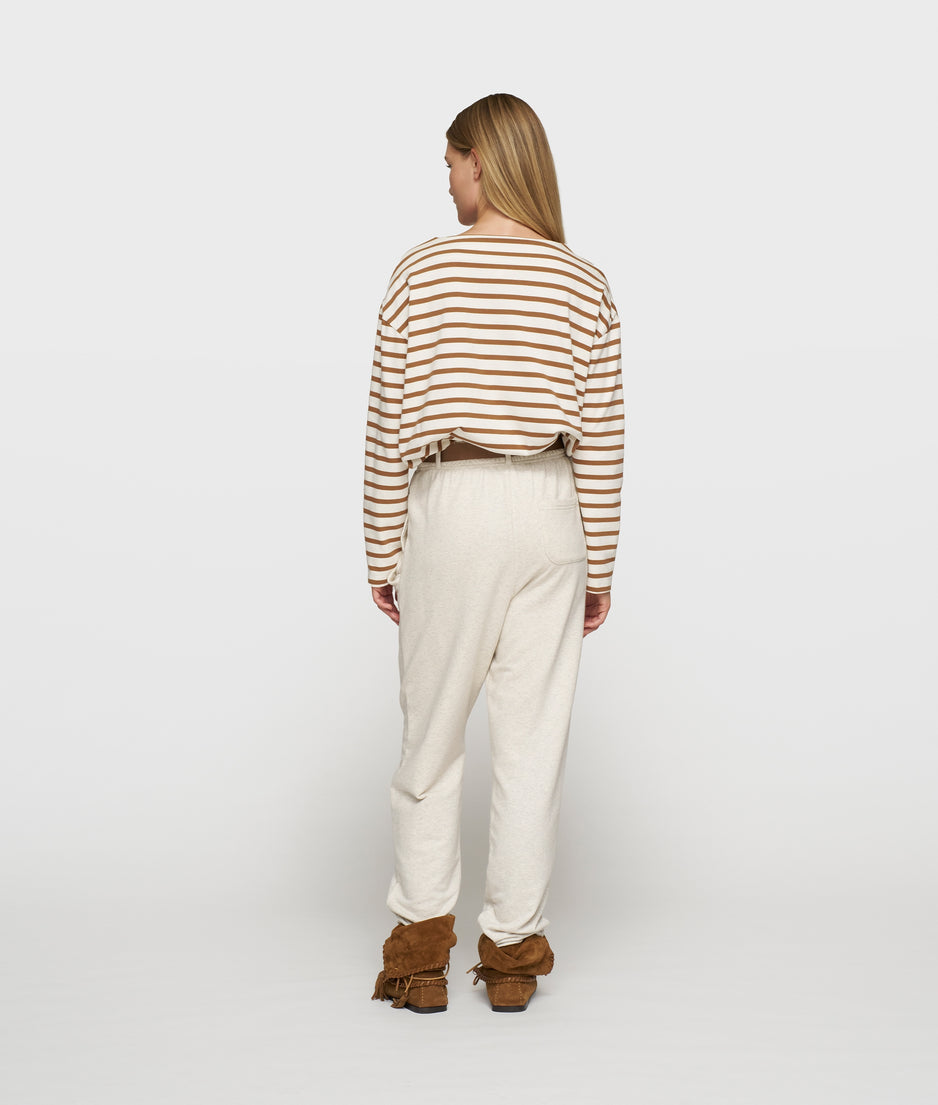 boat neck top stripes | ecru/suede
