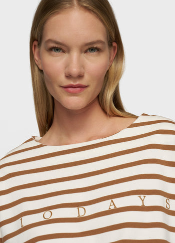 boat neck top stripes | ecru/suede