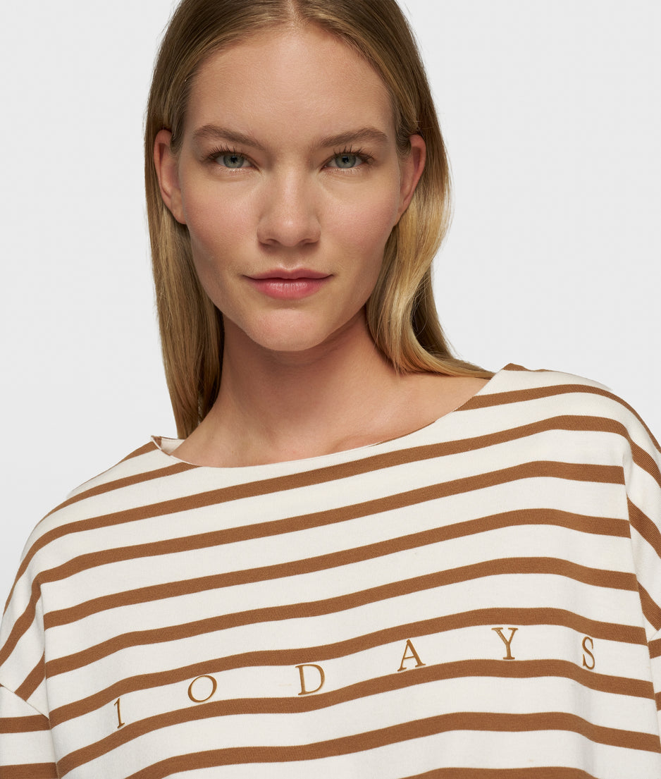 boat neck top stripes | ecru/suede
