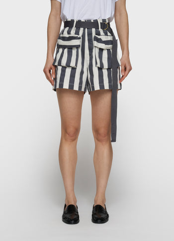 utility shorts stripes | ecru/steel blue