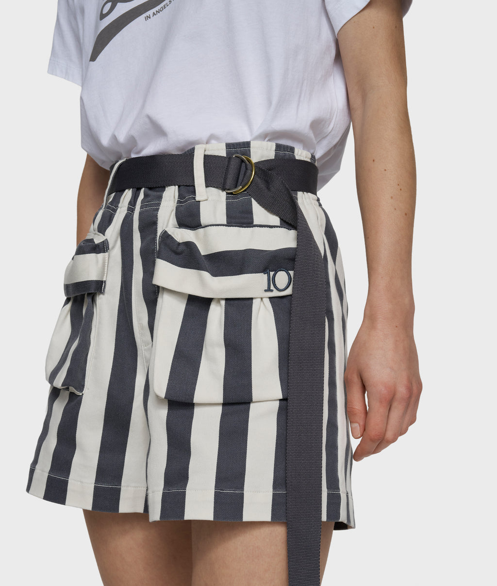 utility  shorts stripes | ecru/steel blue