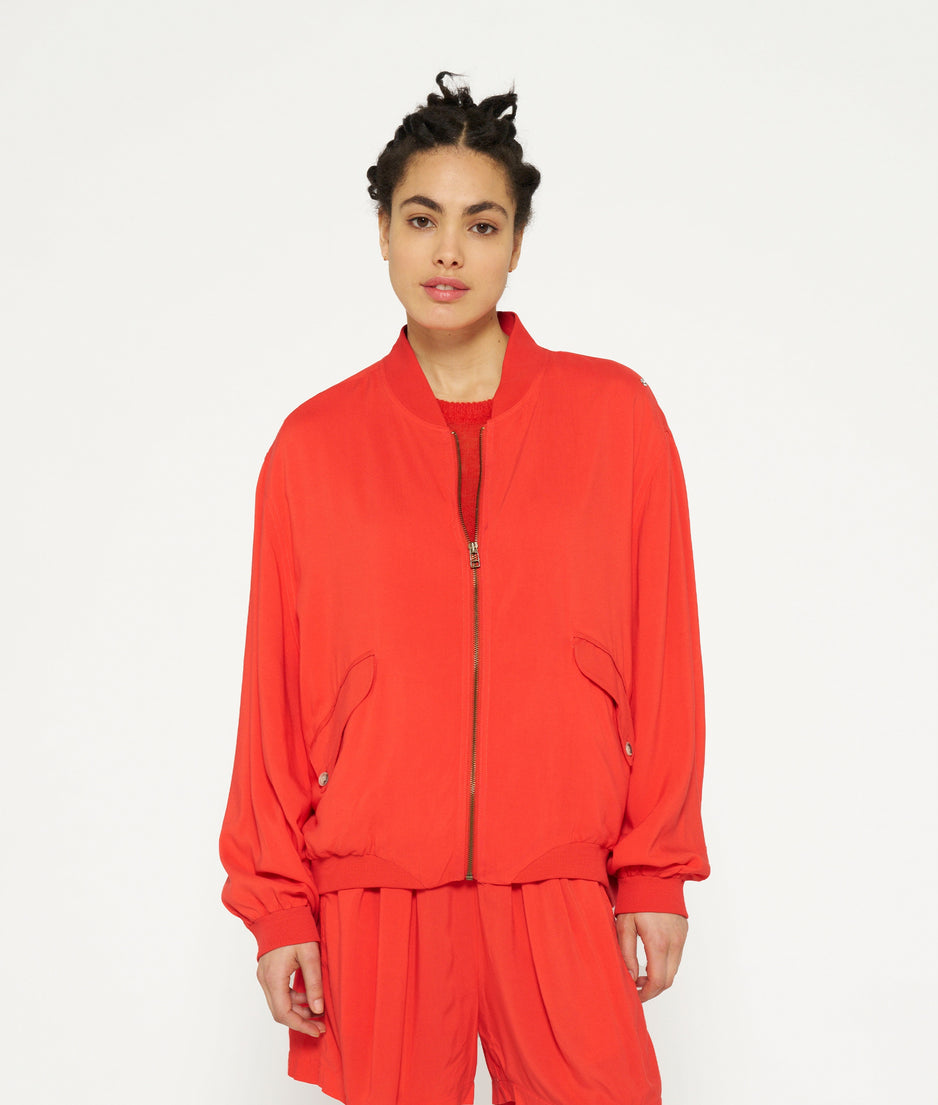 bomber blouse | poppy red