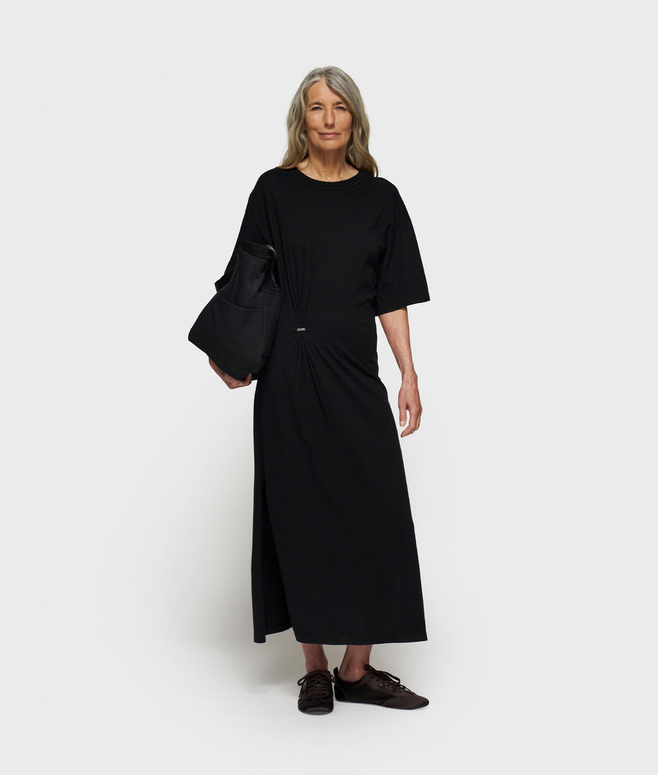 tee dress gathering | black