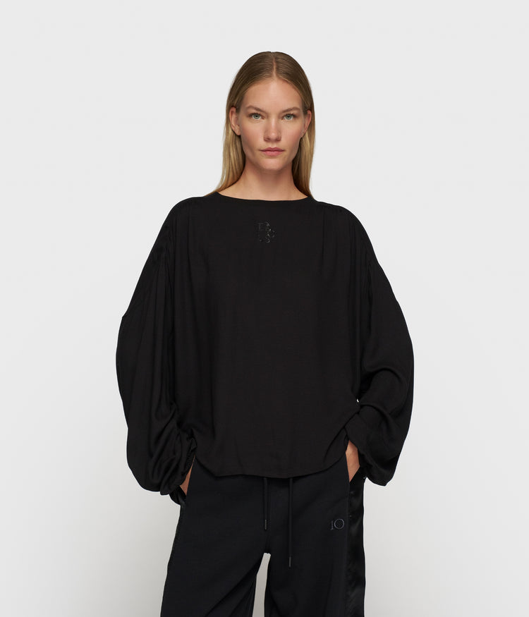flowy blouse gathering | black