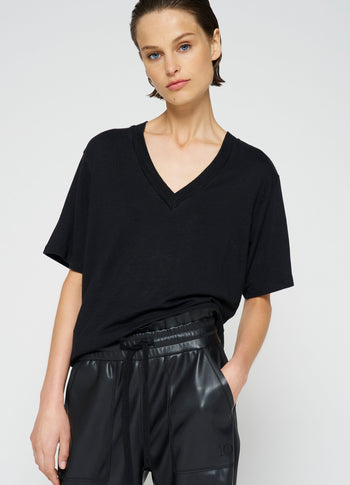 v-neck tee linen | black