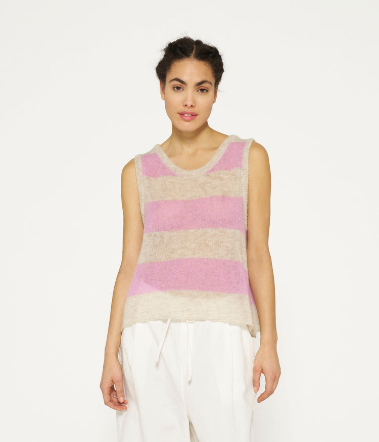 tank top thin knit stripes | light safari/violet