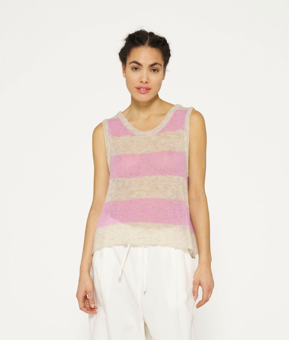 tank top thin knit stripes | light safari/violet