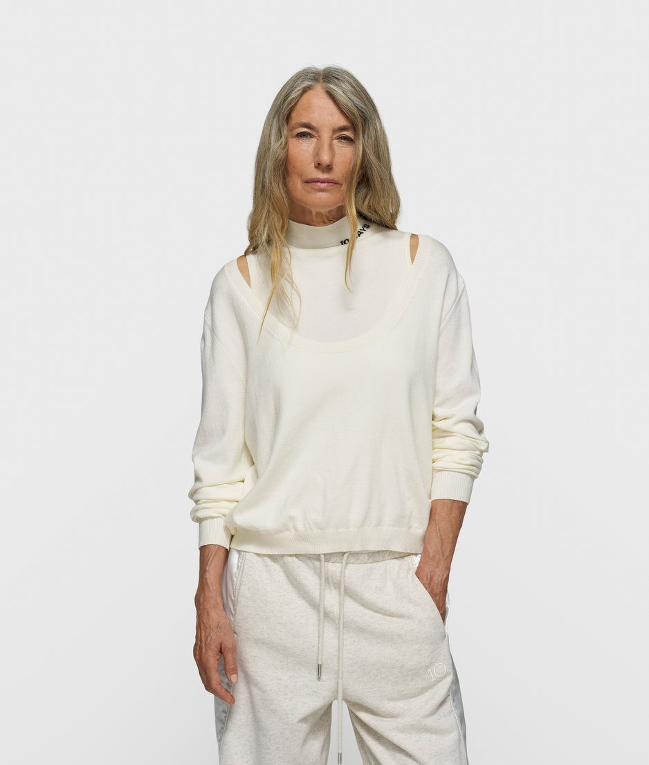 deep neck knit sweater | ecru
