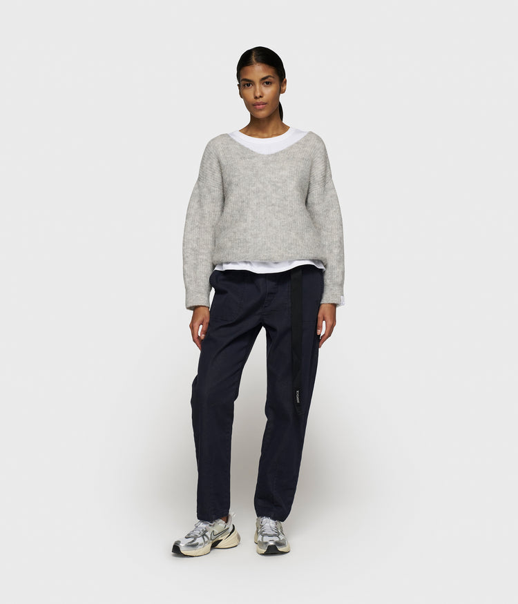 belted pants | dark navy