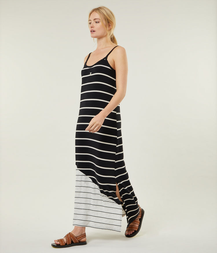 strappy dress mix stripes | black/oat