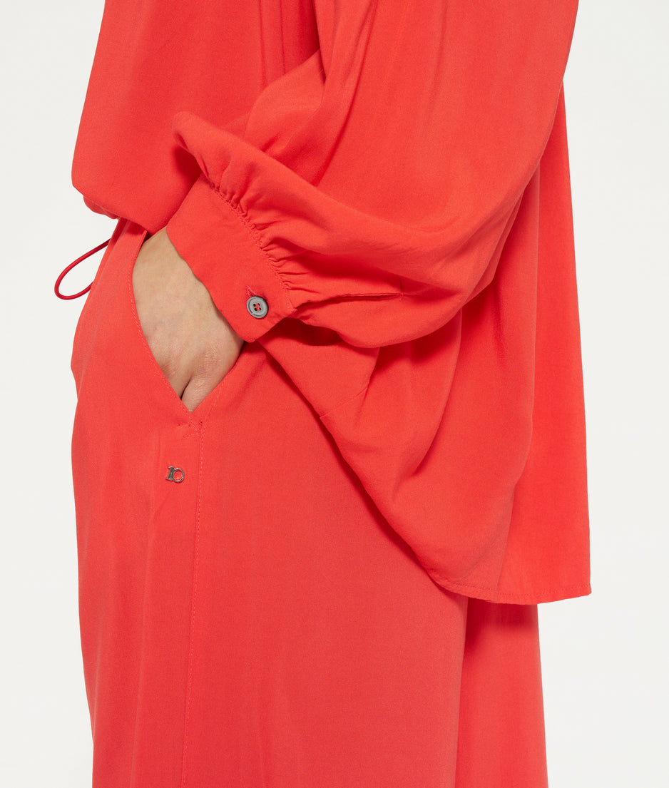 flowy pleated blouse | poppy red