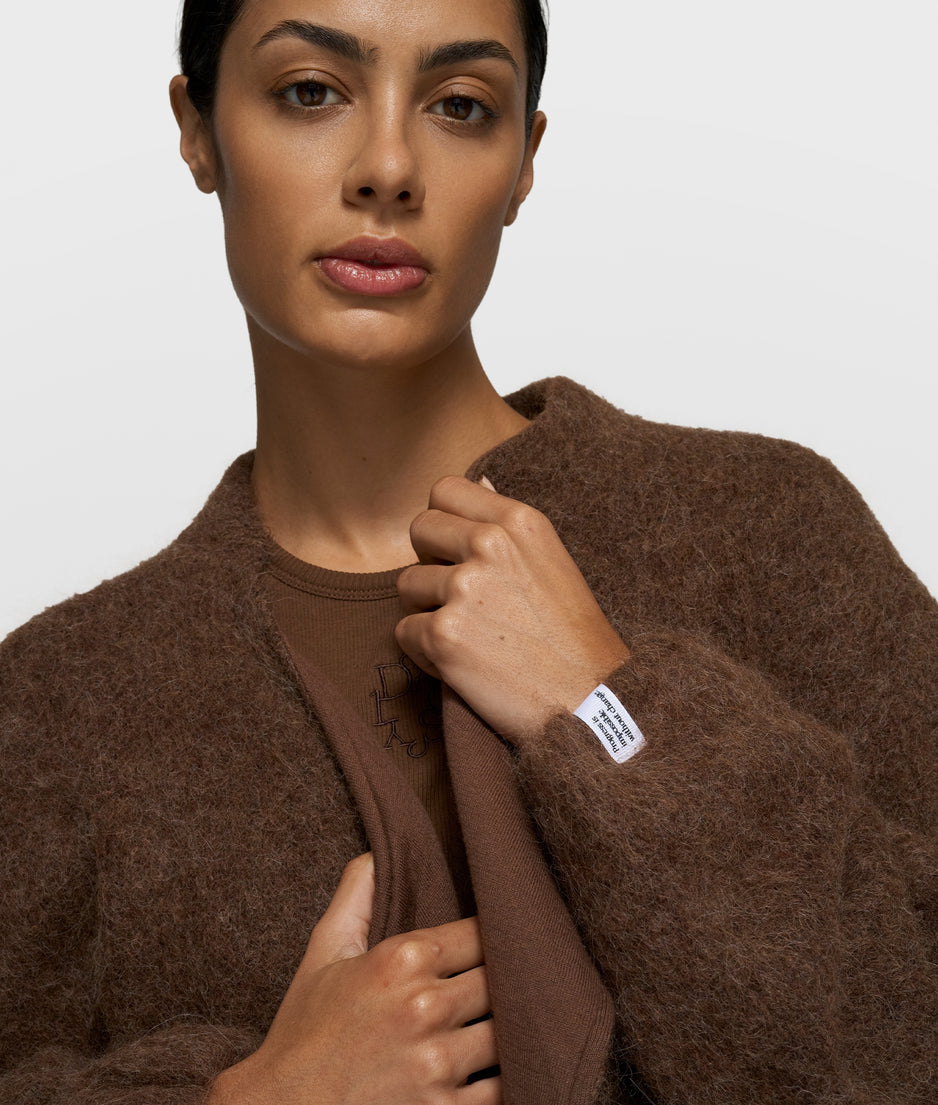 puffy hairy knit bomber | dark truffle