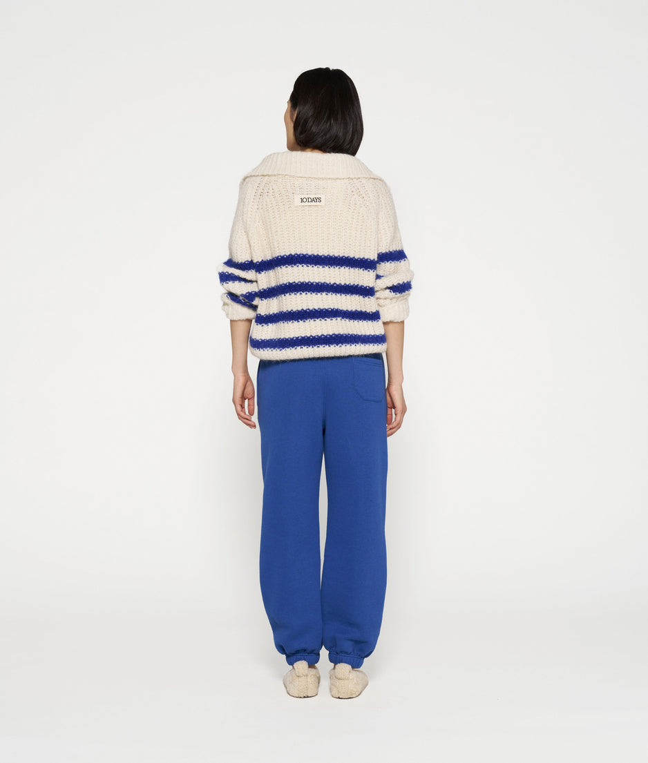 zip cardigan knit stripes | ecru/true blue