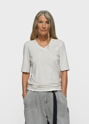 double layer v-neck tee | soft white melee