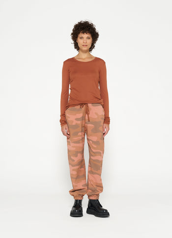 Bar jogger camo babyfleece | saddle brown