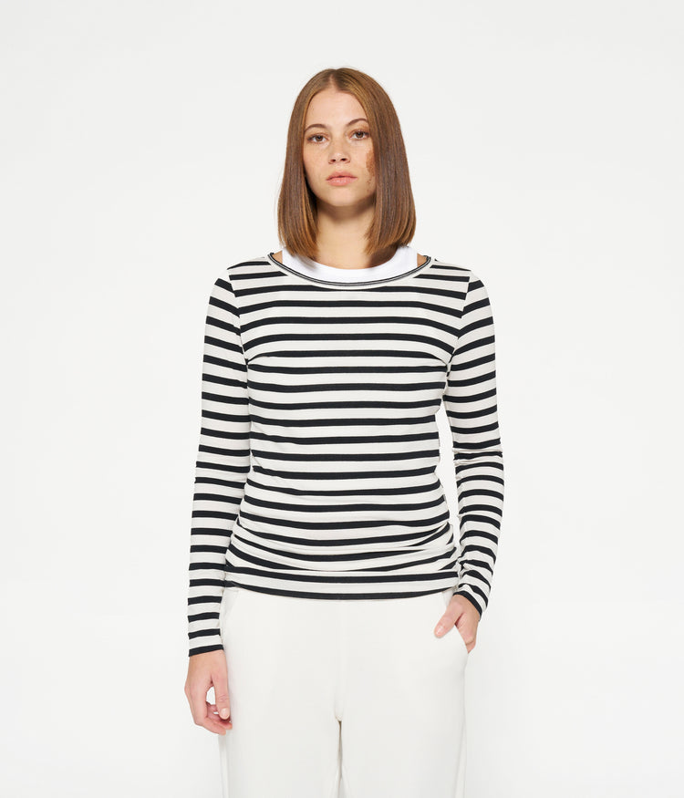 soft boat neck top stripes | ecru/black