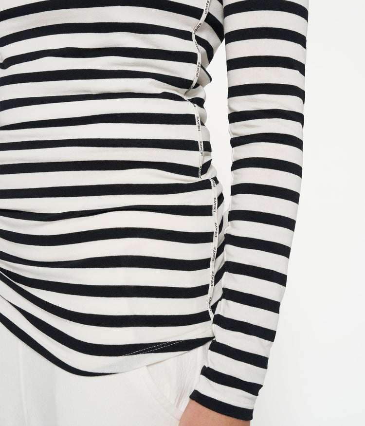 soft boat neck top stripes | ecru/black