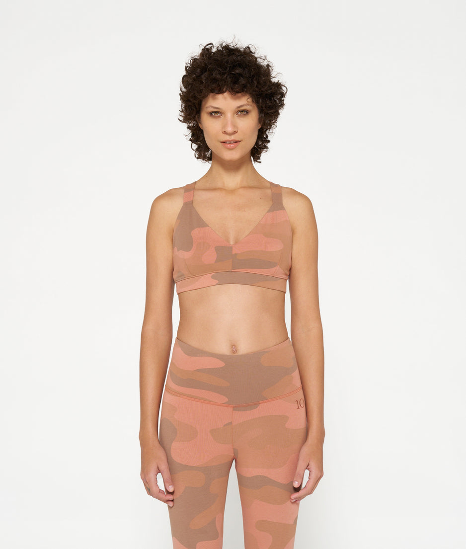 sporty bra camo | saddle brown