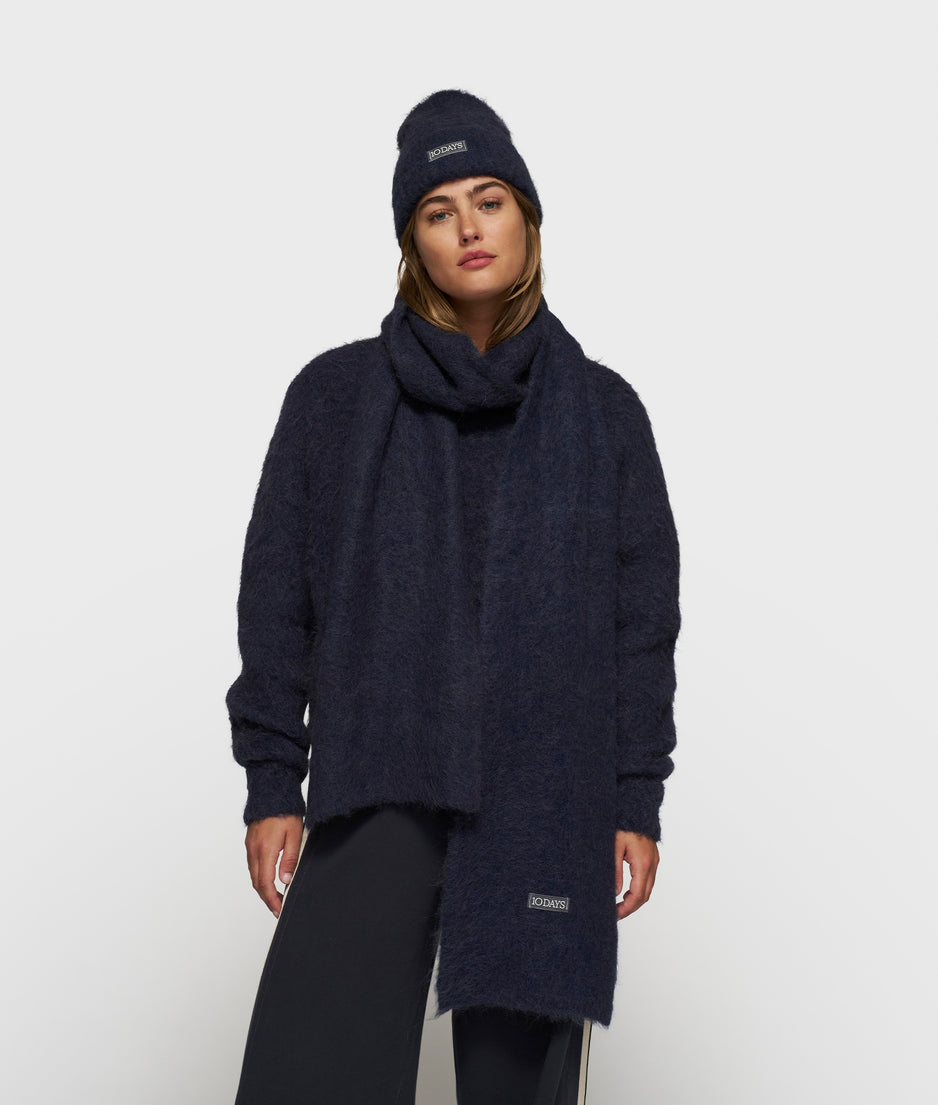 soft hairy knit beanie | dark navy