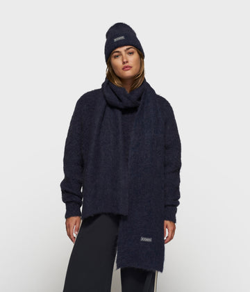 soft hairy knit scarf | dark navy