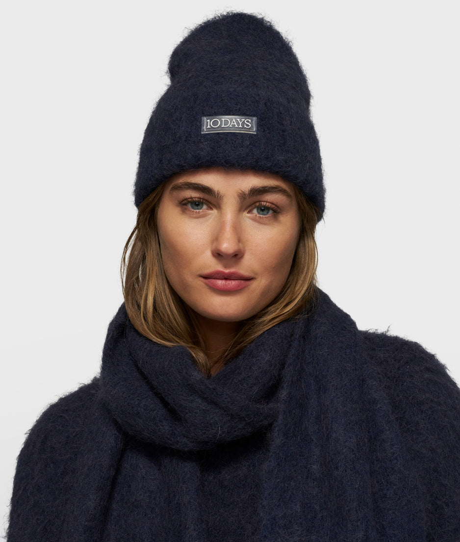 soft hairy knit beanie | dark navy