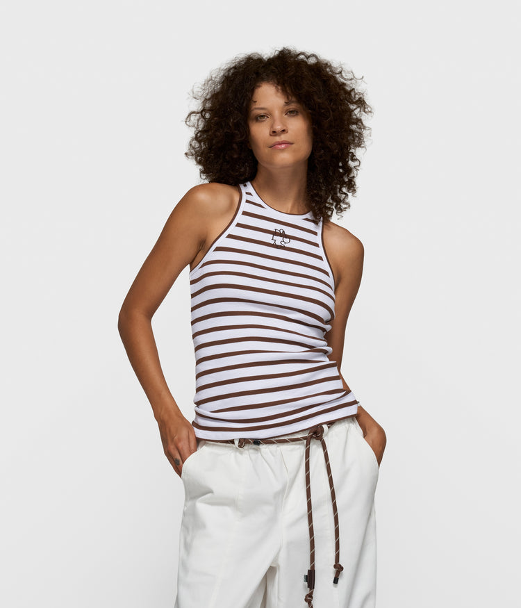 tank top rib stripes | white/dark truffle