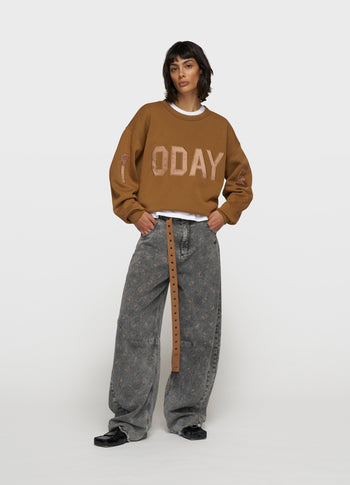 statement sweater logo | suede