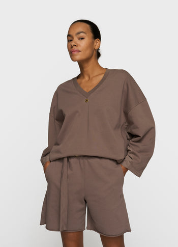 sweater v-neck fleece | moonrock