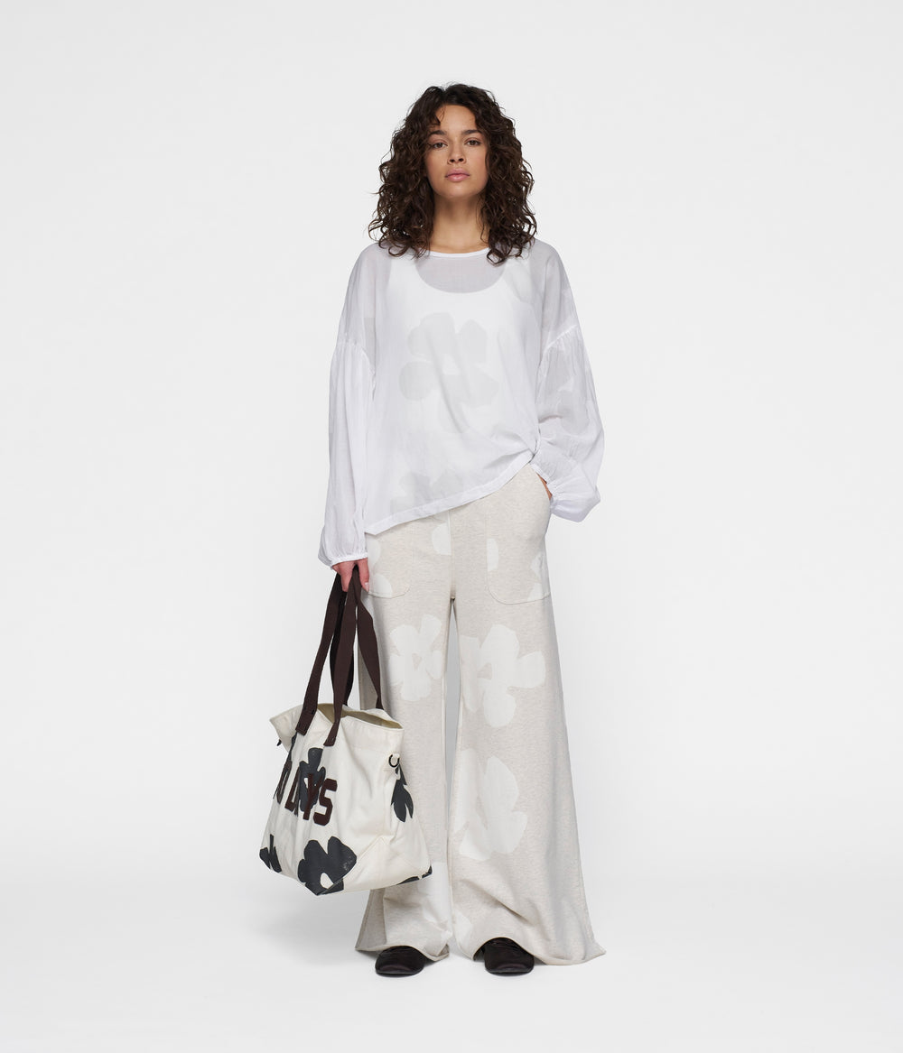 wide leg jogger flower | ecru
