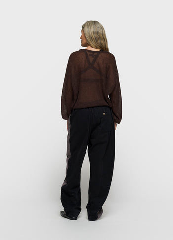 thin knit sweater | deep wine