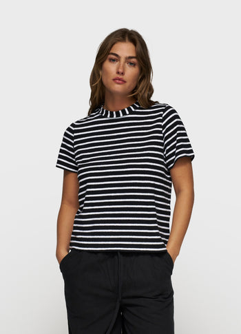 THE PETITE TEE LINEN STRIPES | black/white