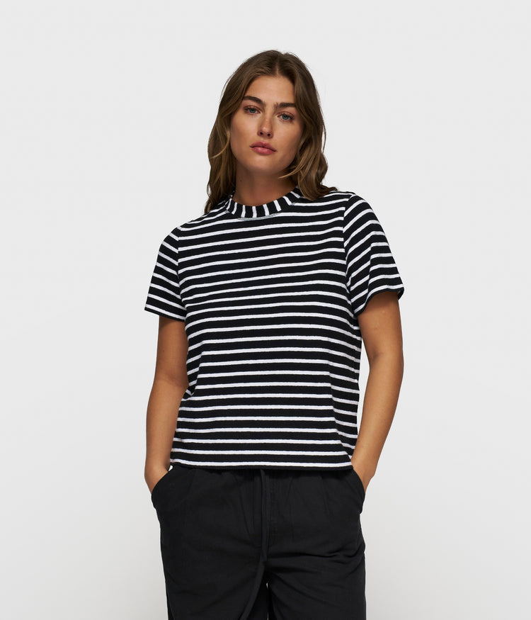THE PETITE TEE LINEN STRIPES | black/white