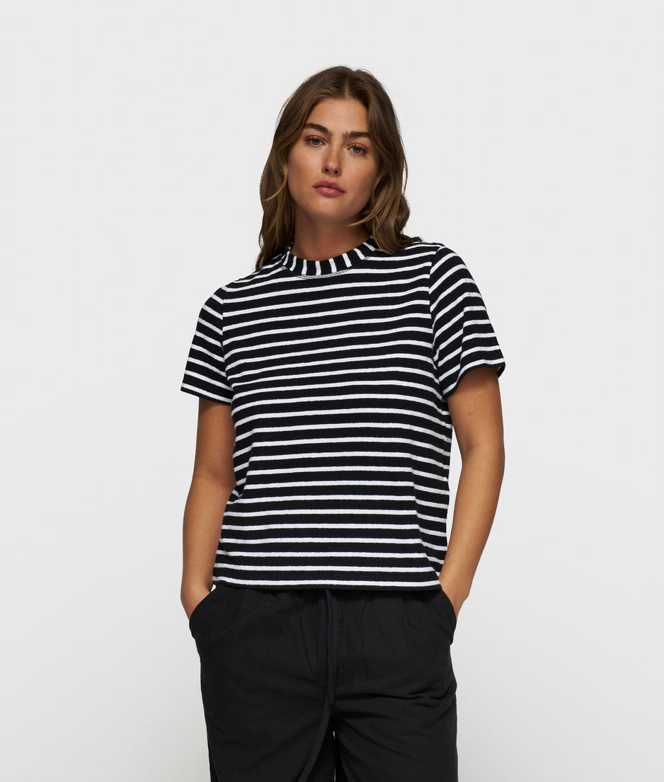 THE PETITE TEE LINEN STRIPES | black/white