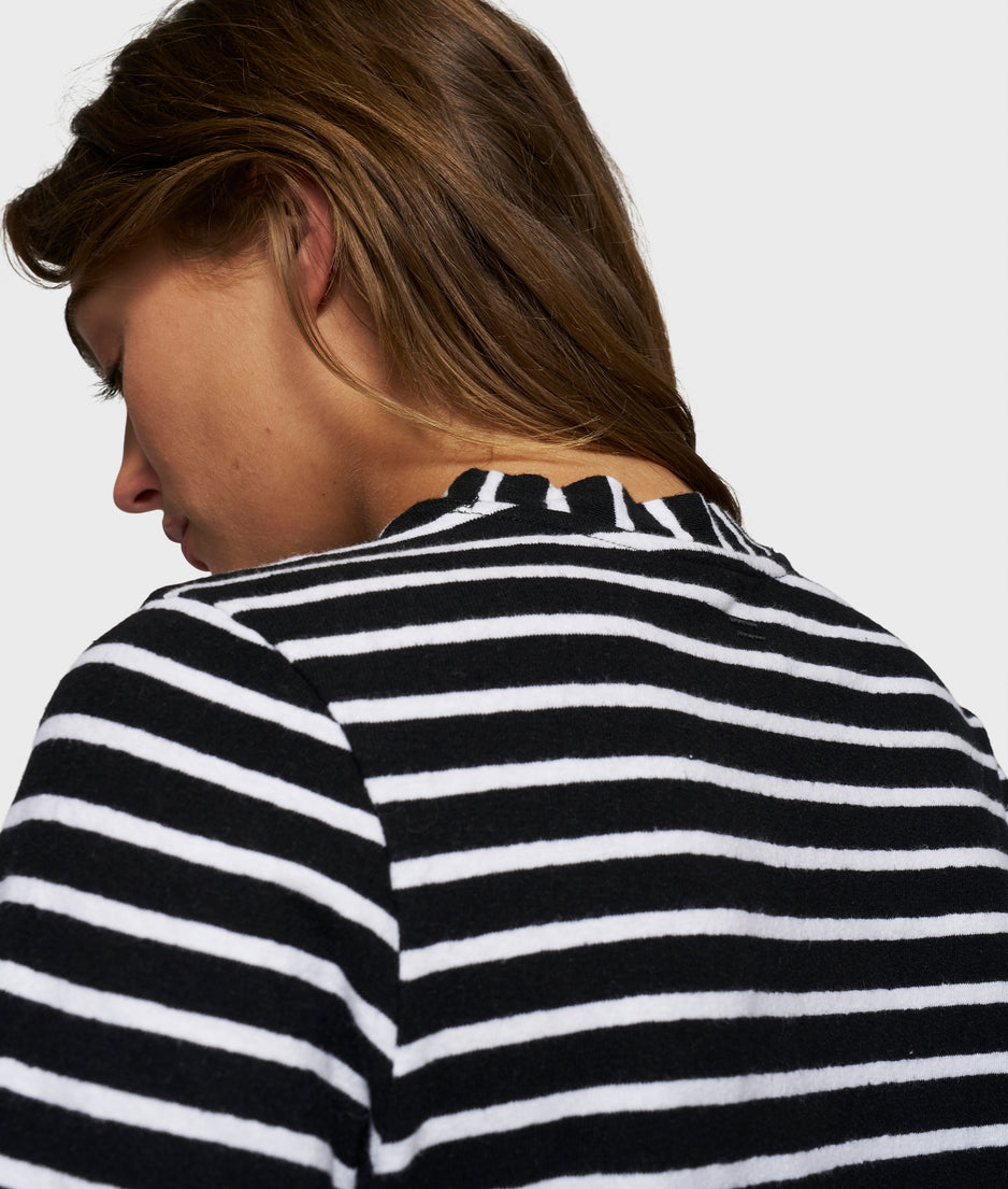 THE PETITE TEE LINEN STRIPES | black/white