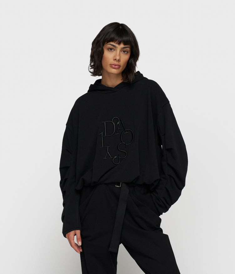 pleated balloon hoodie | black