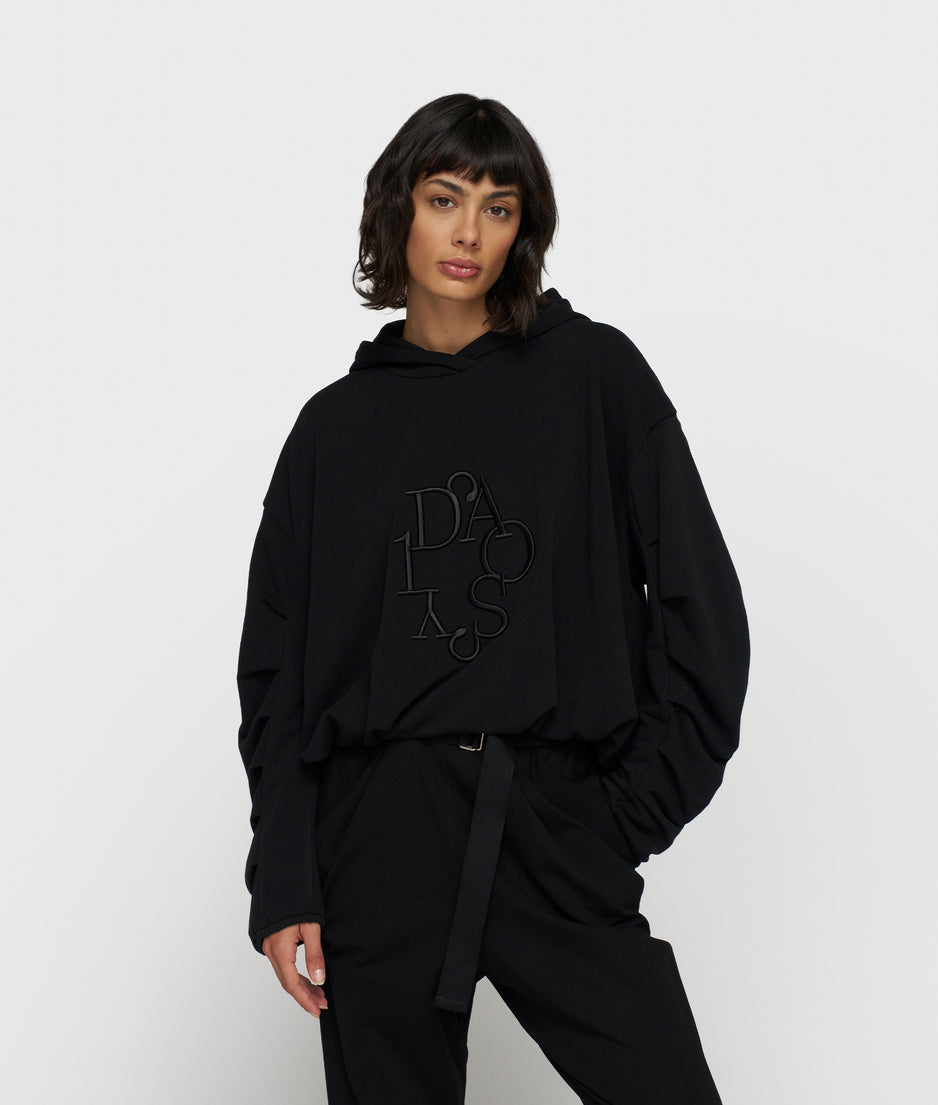 pleated balloon hoodie | black
