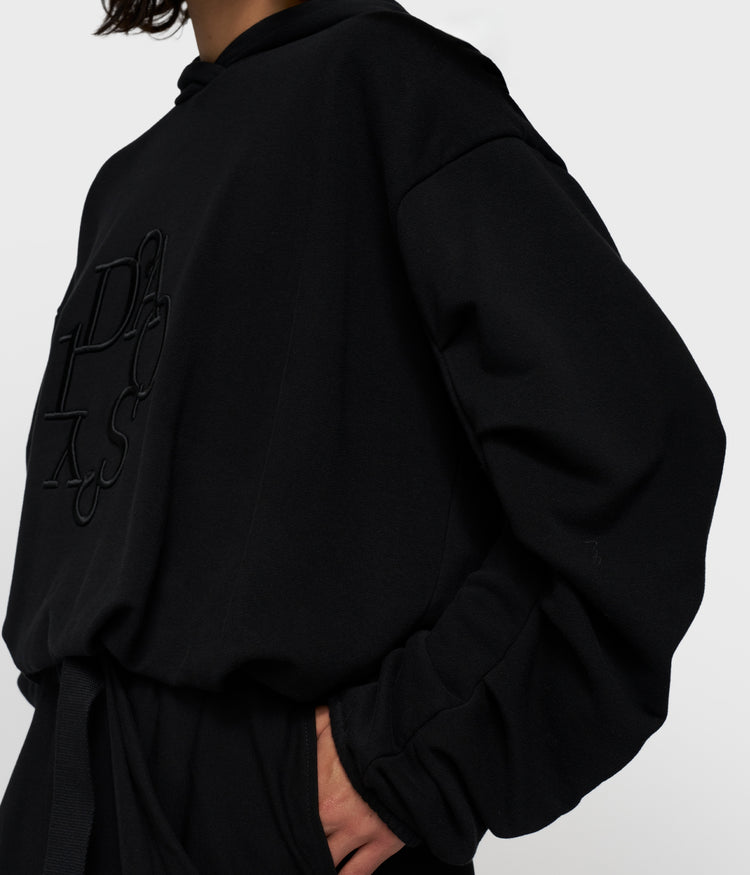 pleated balloon hoodie | black