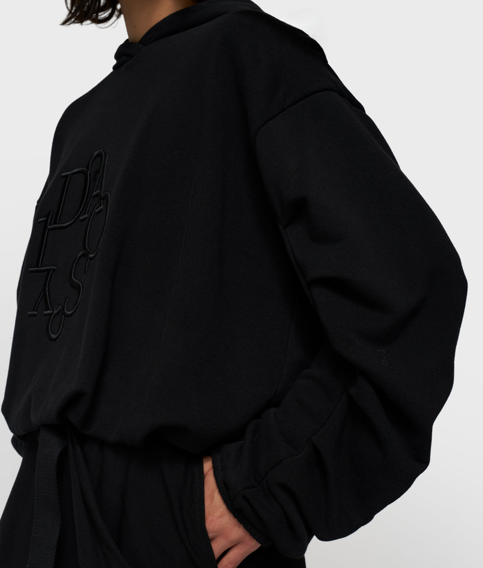 pleated balloon hoodie | black